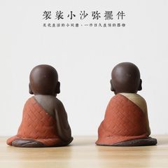 Tượng Chú Tiểu Gõ Mõ Khất Thực Gốm Tử Sa - Vật Phẩm Phong Thủy Trang Trí Góc Làm Việc Tăng Cảm Giác An Nhiên