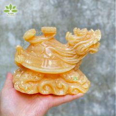 Tượng Long Quy 15cm Cưỡi Mây Ngọc Pakistan - Vật Phẩm Phong Thủy Trấn Trạch, Mang Lại May Mắn và Phúc Lộc