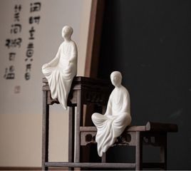 Tượng Thiền Sư An Nhiên Tự Tại Gốm Trắng Tử Sa - Vật Phẩm Phong Thủy Tinh Xảo Trang Trí Nhà Cửa, Bàn Thờ