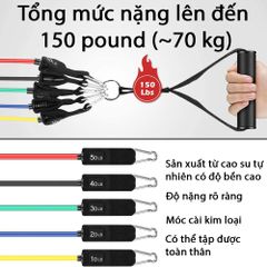 Bộ 5 Dây Ngũ Sắc Kháng Lực 150 Pound - Dụng Cụ Tập Thể Hình Đàn Hồi Tại Nhà, Hỗ Trợ Mọi Nhóm Cơ cho Tất Cả Lứa Tuổi