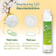 Bông Tẩy Trang Ola Cotton Pads 150 Miếng - 100% Cotton Tự Nhiên, Mềm Mịn, Dành Cho Da Nhạy Cảm, Xuất Xứ Ba Lan