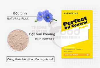 Giấy thấm dầu Hatherine Perfect Oil Control Paper - Gói 70 tờ chiết xuất bột hạt lanh và bùn khoáng cho làn da mịn màng, không bóng nhờn