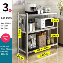 Kệ inox lắp ghép 3 tầng Kalpen KIN3K60/80 - Chất liệu inox 304 bền đẹp, chịu lực 600kg, tiện dụng cho mọi không gian nhà bếp và phòng ngủ
