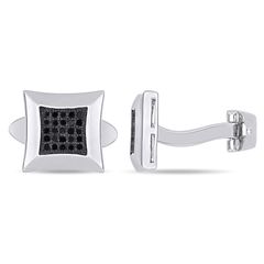 Khuy măng sét Amour 1/4 CT TW Black Diamond Pave Cufflinks in Polished Sterling Silver JMS008481