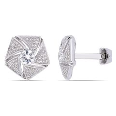 Khuy măng sét nam Amour Sterling Silver 1 3/4 CT TGW White Sapphire and 1/2 CT TW Diamond Cluster Cufflinks
