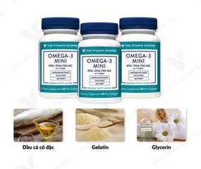 Viên Uống Dầu Cá The Vitamin Shoppe Omega-3 Mini - Hỗ Trợ Tim Mạch, Não Bộ và Thị Lực, Dạng Viên Nhỏ Dễ Uống, 60 Viên