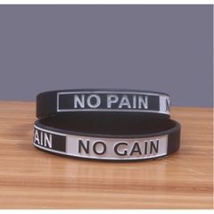 Vòng Đeo Tay Thể Thao Cao Su No Pain No Gain - Phụ Kiện Tập Gym Unisex Đen Trắng, Chất Liệu Bền Bỉ