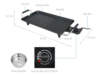Bếp Nướng Điện Sunhouse SHD4600 - Bề Mặt Chống Dính Whitford - Công Suất 1600W, Nướng Nhanh, Tiết Kiệm Điện Cho Gia Đình 4-6 Người