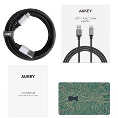 Cáp Sạc Nhanh AUKEY CB-CD3 USB 3.0 Sang USB-C 5Gbps - Dây Nylon 2m Chống Đứt, Chuyên Dùng Cho Điện Thoại và Máy Tính Bảng