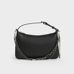 Túi Charles & Keith Jules Leather Chain-Embellished Bag SL2-20781897 Black