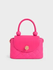 Túi nữ Charles & Keith Round Quilted Top Handle Bag CK2-50701207-1 Fuchsia
