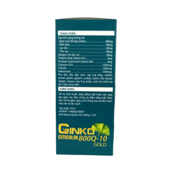 Viên uống Ginko Citicolin 800Q-10 Gold hỗ trợ tuần hoàn não - Tăng cường trí nhớ, giảm đau đầu, chóng mặt, mệt mỏi - Sản phẩm chất lượng cao