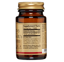 Viên uống hỗ trợ bổ sung Vitamin D3 1000IU Solgar - Tăng cường sức khỏe xương khớp và hệ miễn dịch, 90 viên hữu ích cho người lớn