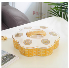 Khay Đựng Bánh Kẹo Gốm Sứ Hình Hoa 6 Cánh Cao Cấp - 4 Ngăn Bảo Quản Mứt và Bánh Thơm Ngon, Trang Trí Nhà Cửa