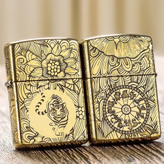 Bật Lửa Zippo 12 Con Giáp Năm Dần - Hổ, Đồng Thau Nguyên Khối, Họa Tiết Khắc 5 Mặt, Quà Tặng Sang Trọng Cho Fan Hổ