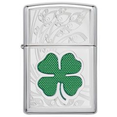 Bật Lửa Zippo 24699 Clover High Polish Chrome - Thiết Kế Cỏ 4 Lá May Mắn, Đáy Đồng Thau Chắc Chắn, Giao Hàng Toàn Quốc