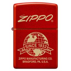 Bật Lửa Zippo 48150 Globe Design - Chống Gió, Vỏ Đồng Thau, Thiết Kế Metallic Red Sang Trọng, Quà Tặng Sành Điệu