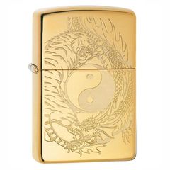Bật Lửa Zippo 49024 Hổ Và Rồng - Thiết Kế Sang Trọng Màu Vàng Khắc Âm Dương, Quà Tặng Thú Vị Cho Fan Hâm Mộ