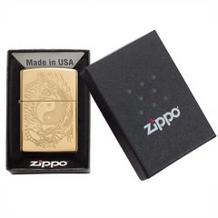 Bật Lửa Zippo 49024 Hổ Và Rồng - Thiết Kế Sang Trọng Màu Vàng Khắc Âm Dương, Quà Tặng Thú Vị Cho Fan Hâm Mộ
