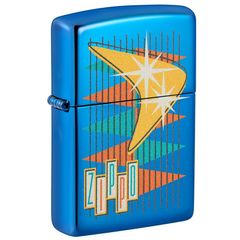 Bật lửa Zippo 49768 Retro - Thiết Kế Cổ Điển Chống Gió, Đồng Thau Nguyên Khối, Màu High Polish Blue, Quà Tặng Sang Trọng