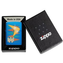 Bật lửa Zippo 49768 Retro - Thiết Kế Cổ Điển Chống Gió, Đồng Thau Nguyên Khối, Màu High Polish Blue, Quà Tặng Sang Trọng