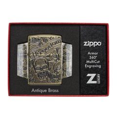 Bật Lửa Zippo Armor Freedom Skull Antique Brass 49035 - Họa Tiết Skull Khắc Sắc Nét, Chất Liệu Đồng Thau Nguyên Khối, Quà Tặng Thú Vị