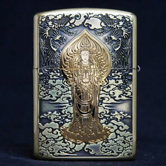 Bật Lửa Zippo Gate Of Happiness Gold ZA-4-67A - Bật Lửa Chống Gió Sang Trọng Khắc Phật Bà Quan Âm, Quà Tặng Độc Đáo