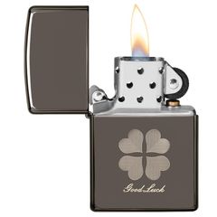 Bật Lửa Zippo Good Luck Design 49120 - Họa Tiết Cỏ 4 Lá May Mắn, Vỏ Đồng Thau Mạ Chrome, Sang Trọng và Độc Đáo