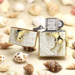 Bật Lửa Zippo ốp Hình Ngựa Mạ Vàng ZBT-5-3E - Quà Tặng Sang Trọng, Tinh Xảo, Thể Hiện May Mắn và Đoàn Kết.