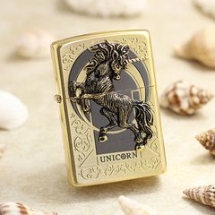 Bật Lửa Zippo ZA-1-32A Unicorn Gold - Bật Lửa Cao Cấp Hình Ngựa Unicorn Mạ Vàng, Món Quà Độc Đáo Cho Fan Fandom