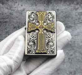 Bật Lửa Zippo ZA-1-59C Credos Emblem - Thiết Kế Họa Tiết Thánh Giá Khắc Độc Đáo, Chất Liệu Đồng Thau Cao Cấp, Dùng Lâu Dài