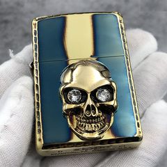Bật Lửa Zippo ZA-3-120A Đầu Lâu Crystal Skull Eyes Gold - Quà Tặng Sang Trọng, Chất Liệu Đồng Bền Bỉ, Phong Cách Huyền Bí