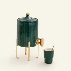 Bộ Ấm Chén Sứ Xanh Vân Kẻ Cao Cấp - Bộ Có Thìa và Giá Úp Sang Trọng Cho Nội Thất và Quà Tặng
