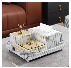 Bộ Khay Để Đồ Cao Cấp - Hộp Giấy & Hộp Đựng Tăm Bông Sang Trọng Cho Phòng Khách - Gạt Tàn Để Bàn Thông Minh