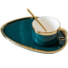 Cốc Sứ Uống Trà Cà Phê Viền Vàng Kèm Thìa & Đĩa Hứng - Chất Liệu Cao Cấp, Hợp Với Mọi Lứa Tuổi, Trang Trí Nhà Cửa Ấm Cúng