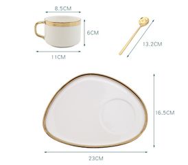 Cốc Sứ Uống Trà Cà Phê Viền Vàng Kèm Thìa & Đĩa Hứng - Chất Liệu Cao Cấp, Hợp Với Mọi Lứa Tuổi, Trang Trí Nhà Cửa Ấm Cúng