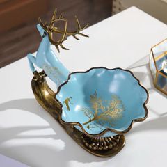 Đĩa Gốm Sứ Hình Hươu Xanh Da Trời - Đĩa Để Hoa Quả Thiết Kế Độc Đáo, Quà Tặng Cao Cấp và Ý Nghĩa