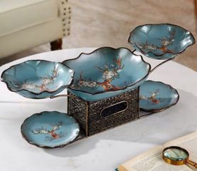 Đĩa Hoa Quả Bánh Mứt Kẹo 5 Ngăn Sang Trọng Kèm Hộp Giấy - Khay Đựng Bánh Kẹo Gốm Sứ Cao Cấp, Phù Hợp Trang Trí Bàn Ăn