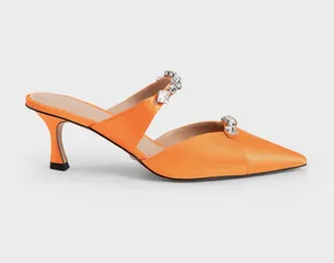 Giày cao gót Charles & Keith Gem-Embellished Mules - Orange