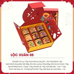Hộp quà Tết Lộc Xuân 05 Mama’s Food - Bộ quà sang trọng gồm 9 món đồ khô chất lượng, ý nghĩa trường thọ và lời chúc năm mới an lành