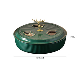 Khay Gốm Sứ Đựng Bánh Mứt Kẹo Hình Tròn Núm Hươu - 4 Ngăn Tiện Lợi Trang Trí Bàn Dịp Tết