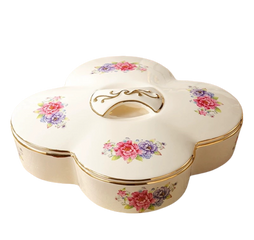 Khay Sứ Đựng Bánh Kẹo Hoạ Tiết Hoa Hồng Sang Trọng - Gốm Sứ Cao Cấp Trang Trí Bàn Phòng Khách Kèm Thức Ăn Ngọt Mứt Tết