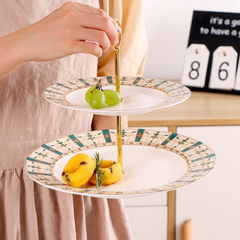 Khay Sứ Tròn 2 Tầng Đựng Bánh Kẹo Họa Tiết Hoa Văn Cao Cấp - Sang Trọng, Chất Liệu Gốm Sứ An Toàn Cho Sức Khỏe