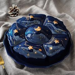 Khay Sứ Xoay 360 Độ Hoa Tiết Trăng Sao - Khay Đựng Bánh Kẹo Cao Cấp, Thiết Kế Đẹp, Chịu Lực Tốt, Bảo Quản Thực Phẩm Hợp Vệ Sinh