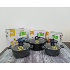 Nồi từ vân đá chống dính Bennix Terra - Nhôm đúc cao cấp, dễ vệ sinh, nhiều size, phù hợp cho mọi loại bếp, an toàn sức khỏe.