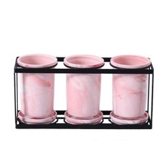 Set ống đựng đũa sứ hồng cao cấp kèm kệ gỗ và khay hứng nước - Dụng cụ nhà bếp đẹp mắt, sang trọng