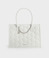 Túi Tote Charles & Keith Geometric Quilted Tote Bag - White
