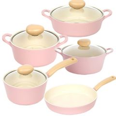 Bộ 5 Nồi Chảo Cảm Ứng Màu Hồng Retro Baby Pink IH Neoflam - Bộ Đồ Dùng Bếp Thời Trang Cho Gia Đình Hện Đại