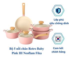 Bộ 5 Nồi Chảo Cảm Ứng Màu Hồng Retro Baby Pink IH Neoflam - Bộ Đồ Dùng Bếp Thời Trang Cho Gia Đình Hện Đại