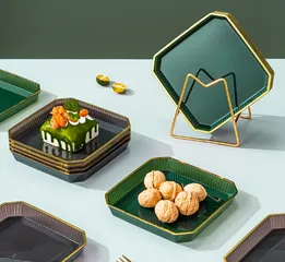 Bộ 6 đĩa sứ cao cấp viền vàng sang trọng - Đĩa đựng thực phẩm màu xanh ngọc bích tinh tế, dễ dàng sử dụng cho mọi bữa ăn